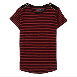 Ralph Lauren Stripe T-Shirt Red Black Gold Crew Neck Small Epaulets